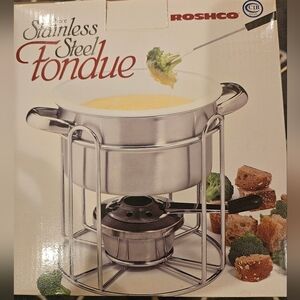 Roshco 9 Piece Stainless Steel and Ceramic Stoneware Fondue Set
